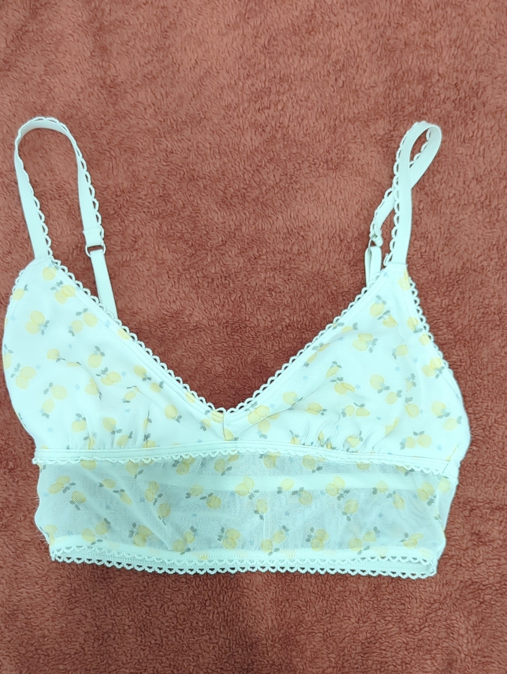 White & Yellow Lemon Print Lace Bralette